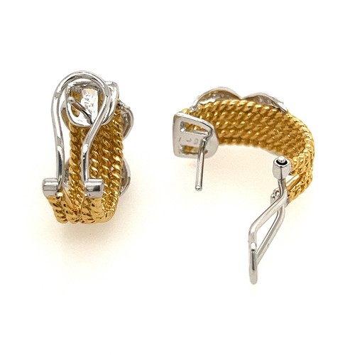 Orecchini in oro giallo 18 kt con diamanti "X" cavo Omega clip posteriore 8,4 grammi - Foto 4 di 4