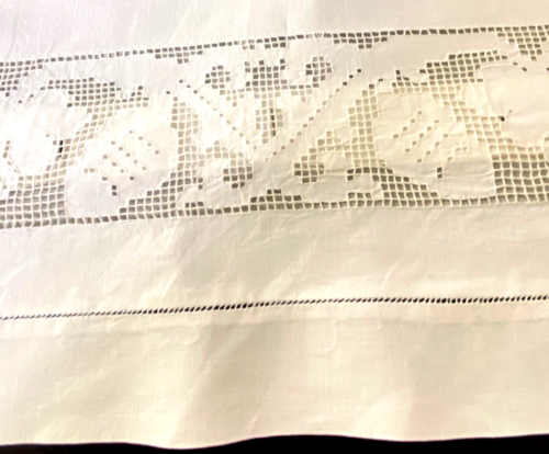 Antique 19th C. Estate Linen Pillow Sham with Drawn Thread Lace DF 111 - Picture 4 of 7