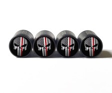 Punisher Firefighter Red Line Valve Stem Caps - Set Of Four - Fits All Vehicles