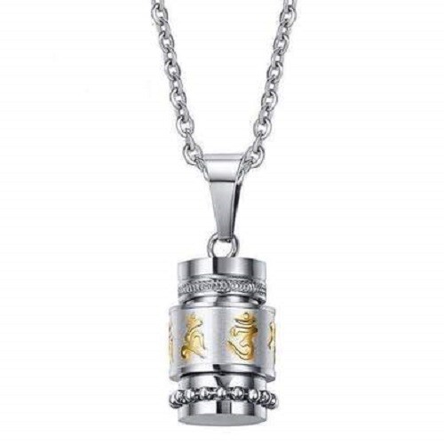 Collier bouddhiste argent Om Mani Padme Hum avec pendentif mantra