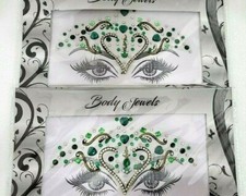 2 X Packs of Forehead Indian Green Bindi Stick On Jewel Third Eye Stickers