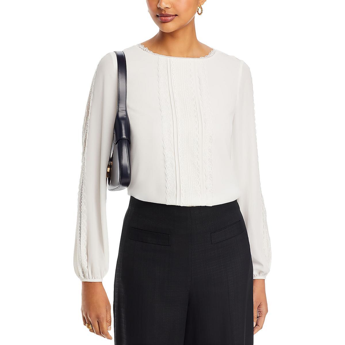 Женская белая блузка-рубашка Tahari с широким вырезом и кружевной отделкой, M BHFO 2249
