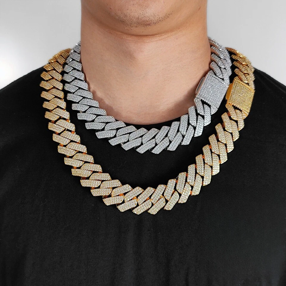 Pulseras collar cadena cubana romboide circón hip hop 25 mm chapadas en oro Foto 3 de 4