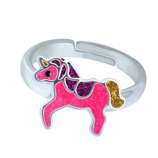 Kinder Ring Einhorn Pferd pink 925 Silber Fingerring verstellbar Kinderschmuck