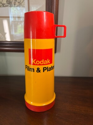 Vintage Kodak Thermos   Bold Red & Yellow  Film & Plates  Design Great Condition