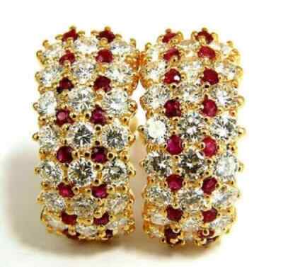 3Ct Lab Created Garnet & Diamond Beautiful Earrings 14K Yellow Gold Finish