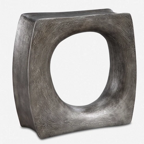 UTTERMOST 24940 VALIRA MODERN HEAVILY TEXTURED ANTIQUE SILVER ACCENT SIDE TABLE - Picture 8 of 8