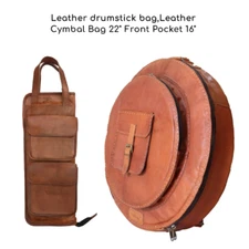 Leather Cymbal Bag Padded Backpack 22" and Leather Drum Stick Bag Set of 2 Bags