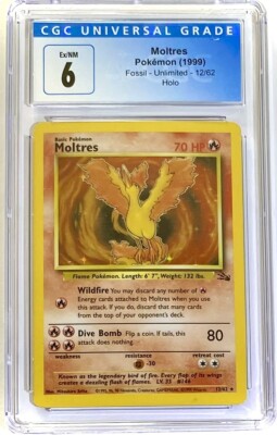 1999 Pokemon Holo Moltres Fossil 12/62 CGC 6 Excellent/Near Mint