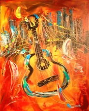 Modern Abstract GUITAR    Original Oil Painting  IMPRESSIONIST NES3RG