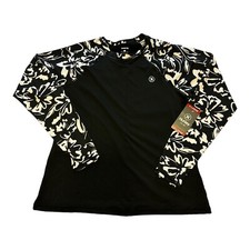 Hurley Womens Black Floral Long Sleeve Swim Shirt Rash Guard 50 UPF