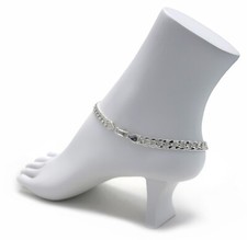 5mm 10" Concave Curb Cuban Link Chain Anklet Bracelet 925 Silver Plated