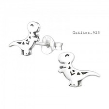 Children's 925 Sterling Silver Dinosaur T-Rex Stud Earrings - Gift Pouch