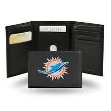 Cartera Triplegable Bordada de los Miami Dolphins NFL - Cartera Negra para Hombre