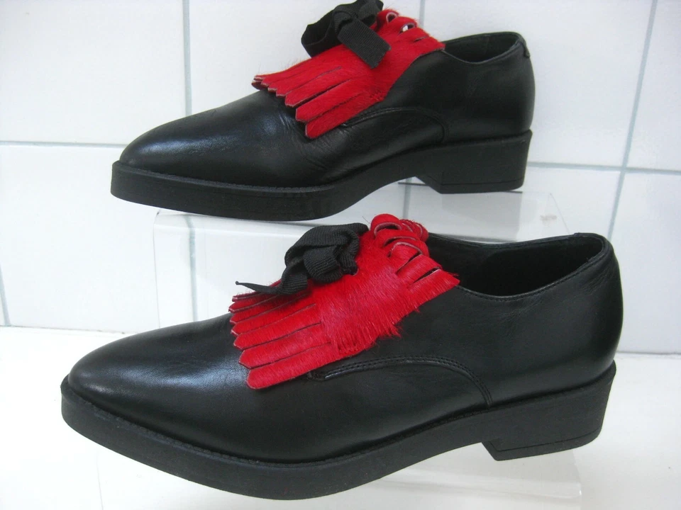 PONY hair BROGUES SPATS 4 37 shoes red animal  hipster Ladies designer EMOZIONI  - Image 4 of 4