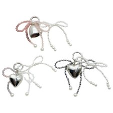 Unique Alloy Bead Bowknot Phone Charm Fashionable Heart Keychain Beaded Keyring