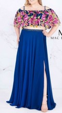 NWT MAC DUGGAL Sz14W EMBROIDERED BEADED TOP & SKIRT GOWN DRESS MIDNIGHT BLUE