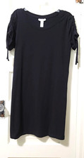 FLASH SALE!! Womens Just Be THIN Jersey Knit Dress Large Black Tie Short Sleeve