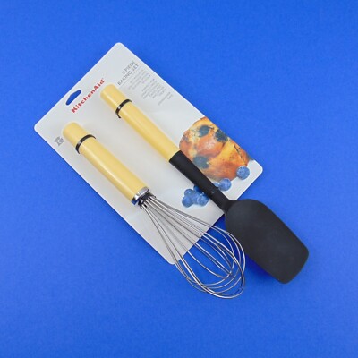 KitchenAid Yellow Spoon Silicone Scraper Food Spatula and Utility Wire Whisk Set