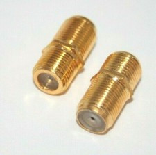 2xGold Barrel Connector Coupler aerial Extend F Plug, socket, female coax cable 