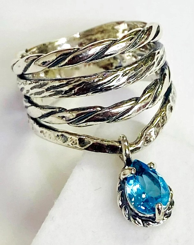 HSN LiPaz Sterling Silver Pear Swiss Blue Topaz Charm Ring Size 9
