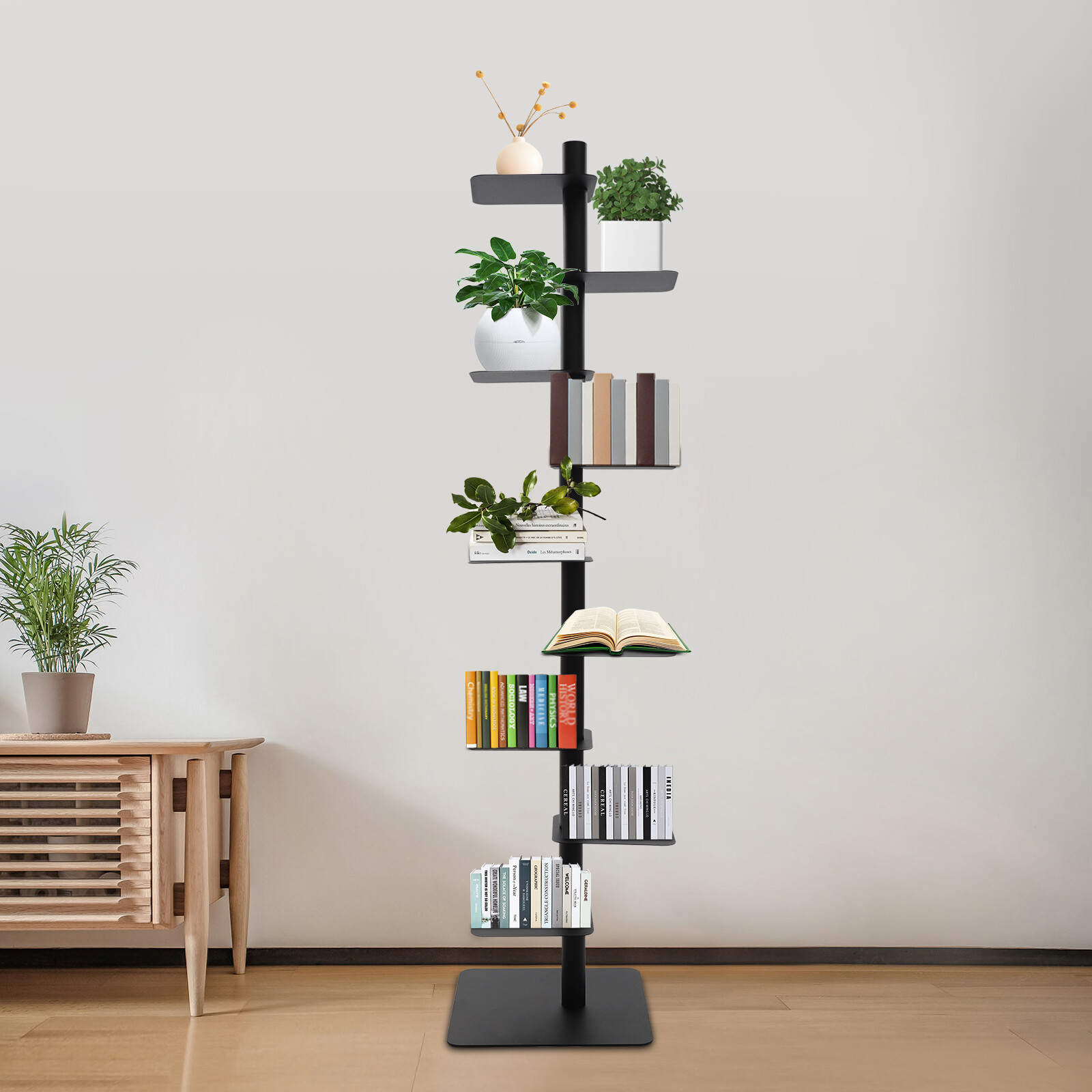 Rotating Spine Bookshelf Vertical Spine Book Tower 9-Tier Metal Book Organizer
