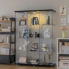 Glass Display Cabinet W/LED Light 3 Doors 4 Shelves Storage Case For Curio NEW