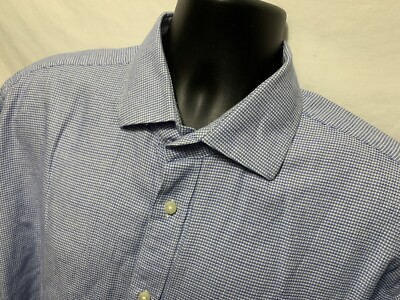 Thomas Dean & Co Blue Geometric 100% Cotton Men s L/S Button Down SZ XXL