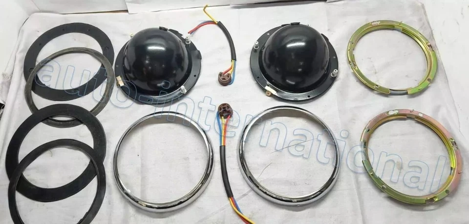 Pair Of 7" Lucas Type Metal Headlamp / Headlight Bowl / Bucket + Adjuster Morris - Imagem 2 de 4