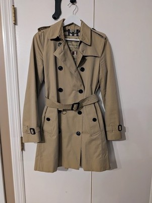 Burberry London Kensington Medium Honey Beige Trench Coat US 6 EUC VINTAGE