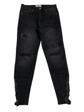 FREE PEOPLE We The Free Denim High Rise Skinny Jeans Black Distressed Size 29