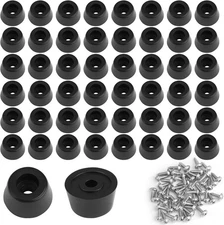 50 Pcs Rubber Feet with Stainless Steel Washers Screws, Non Slip Small Black 