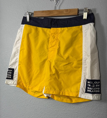 MC2 Saint Barth Men's 30 Cup Crew Swim Shorts Yellow White Blue Trunks