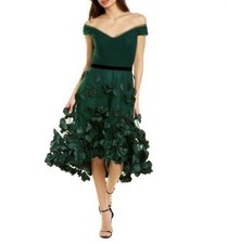 Marchesa Notte 3D floral embellished Green tulle Midi Dress Cocktail Formal Sz 6
