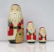 VTG. Russian Nesting Matryoshka Dolls Santa Claus Hand Painted 3 pc