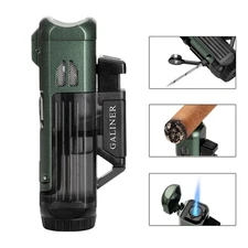 Galiner Windproof Torch Cigar Lighter With Punch Jet Flame Cigar Holder Vintage