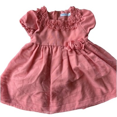 Mayoral Rose Pink Ruffled Square Neckline Dress Girls 12-18 M Easter Party