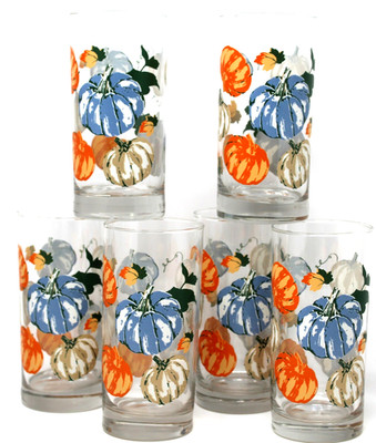 6 Set Libbey Royal Norfolk Pumpkin Fall Harvest Tumbler Glasses 16oz Highball