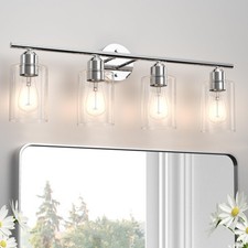 Bathroom Vanity Light Fixtures Polished Chrome,4 Lights Rustic Farmhouse