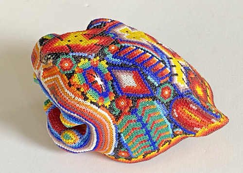 Huichol Mexican Folk Art Hand Beaded Jaguar Head 5 x 6"
