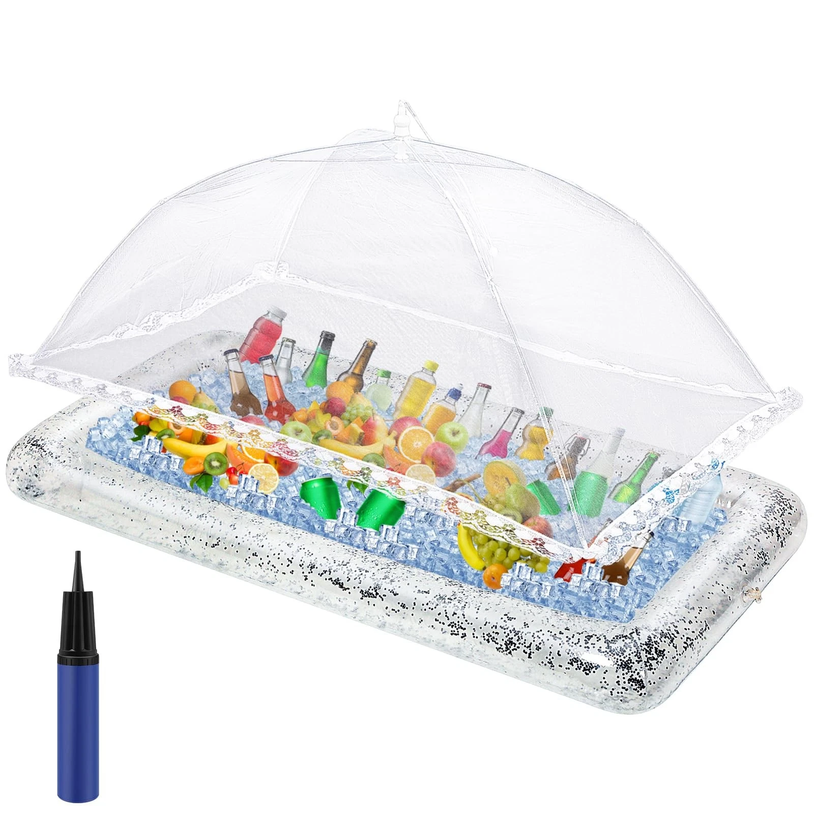 Inflatable Serving Bar Kit Includes Glitter Buffet Cooler for Parties Ice Hol...