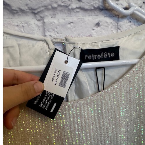 Nuevo con etiquetas Mini Vestido Retrofete Grace Terciopelo Recortado Blanco Lentejuelas Manga Larga Cinturón X - Imagen 13 de 13