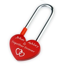 Personalised Padlock Red Heart Bridge Love Lock Engraved Any Text Couple Gift