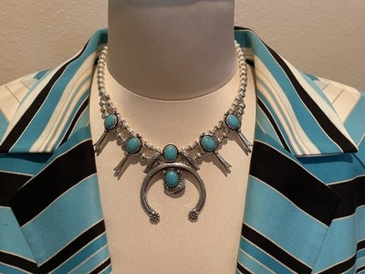 CAROLYN POLLACK SS SQUASH BLOSSOM TURQUOISE ADJUSTABLE  NECKLACE 16''-18''