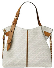 MICHAEL KORS DOWNTOWN ASTOR VANILLA LOGO/ACORN LEATHER SHOULDER TOTE BAG NWT