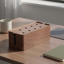 Cord-Management Box Box Walnut Finish Desktop Cord Manager Large Capacity