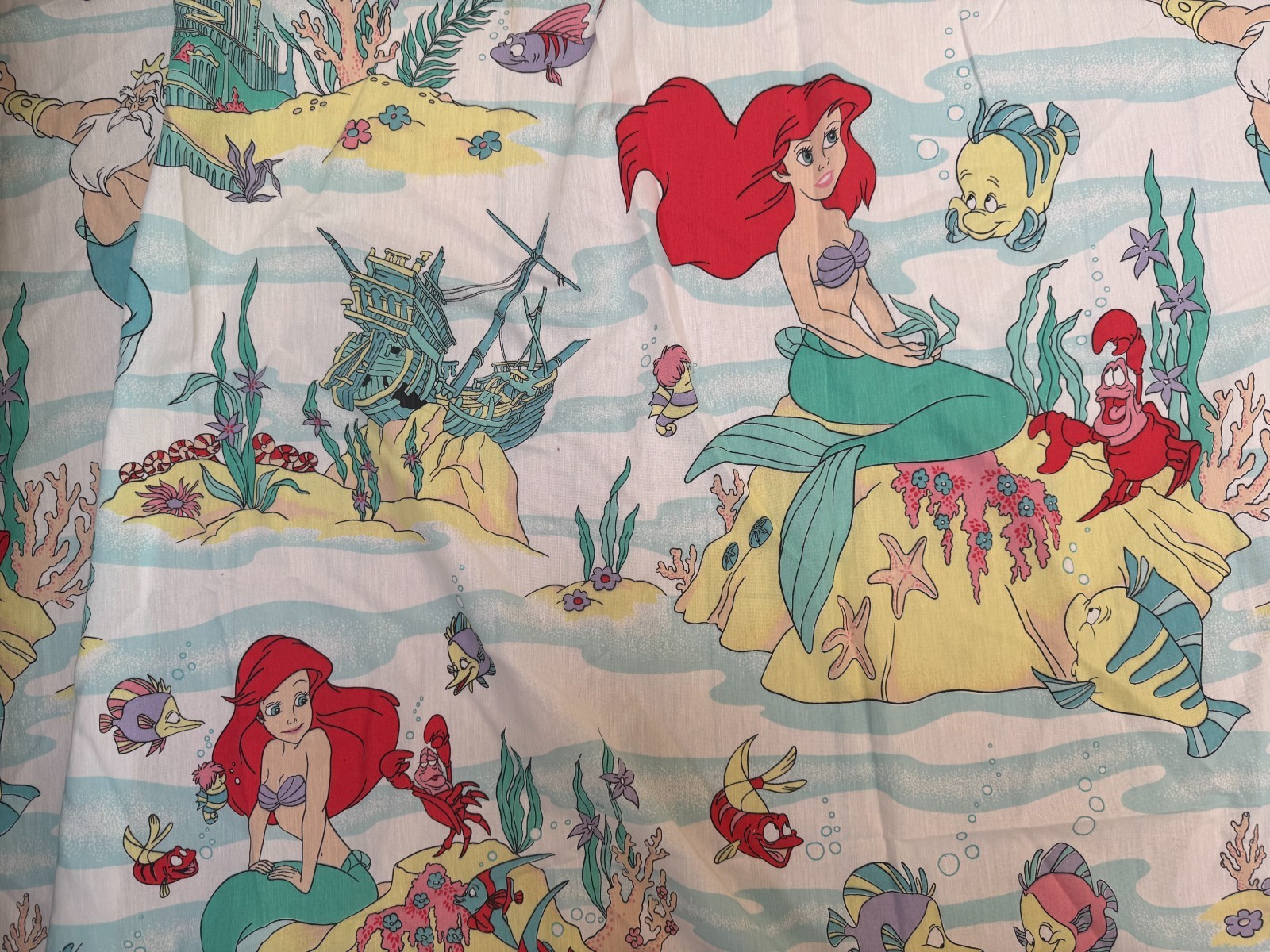 Vintage 90s Disney The Little Mermaid Twin Flat Sheet Only Poly Cotton: READ