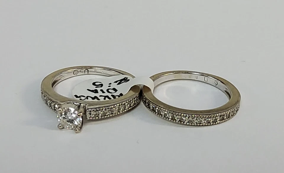 14K WHITE GOLD PAVE CHANNEL SET DIAMOND RING AND BAND 4.9G SZ 5 W/ A (TDW019193) - Image 2 of 4