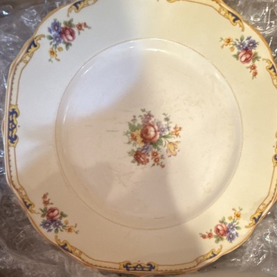 W H Grindley Windsor Ivory Ceramic Floral 6 plates England Vintage Round Pottery