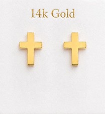 CROSS STUD EARRINGS 14K YELLOW GOLD - New with Tag
